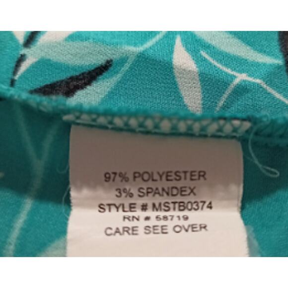 Teal Notations Blouse with Leaf Pattern Size Large - Picture 4 of 4